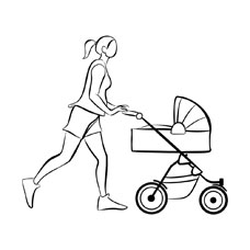 Mama joggt mit Kinderwagen
