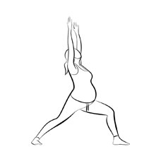 Schwangere Frau macht eine Yoga-Grätsche